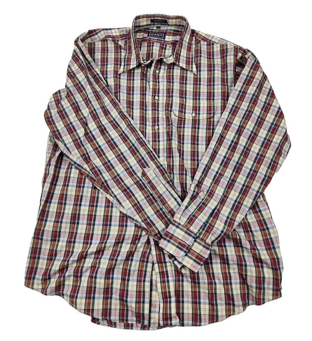 Vintage GANT Shirt Mens Large Multicolor Plaid Long Sleeve Button Up Hong Kong